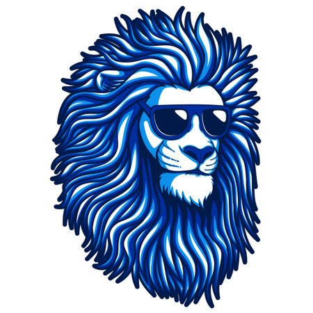Lion blue fur wearing eyeglasses vector illustration for your company or brandのイラスト素材