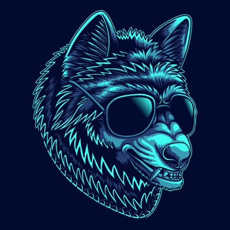 Wolf head cyberpunk vector illustration for your company or brandのイラスト素材