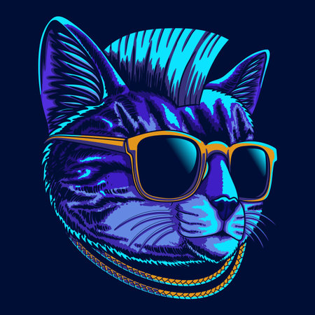 Cat head cyberpunk style vector illustration for your company or brandのイラスト素材