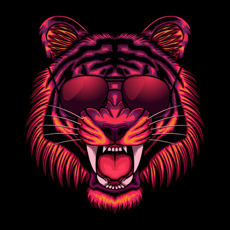 Tiger head cyberpunk colorful vector illustration for your company or brandのイラスト素材