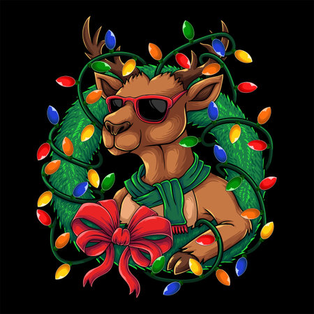 Deer with christmas decoration vector illustration for your company or brandのイラスト素材