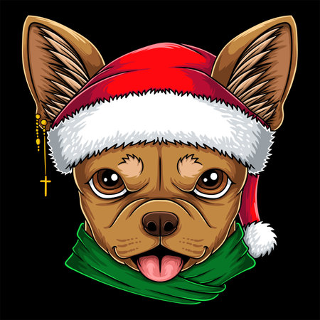 Chihuahua dog head wearing santa hat christmas vector illustration for your company or brandのイラスト素材