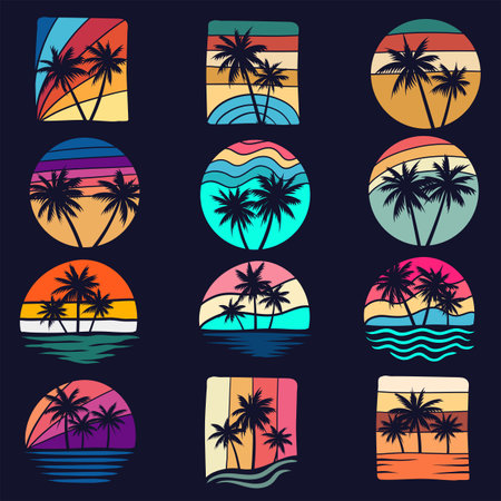 Vintage retro palm tree silhouette set collection for your company or brandのイラスト素材