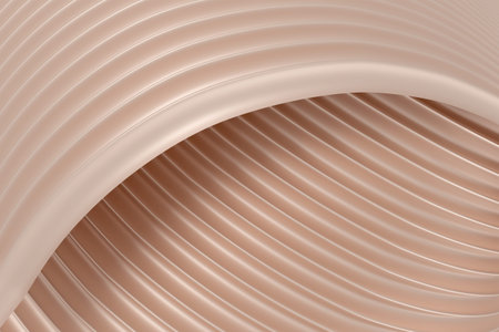3D abstract background with a brown shade of peach cream, consisting of overlapping wavy ribbed...
