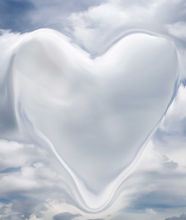 Background with heart shaped cloud with room for copy.の写真素材