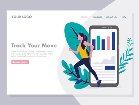 Application for Running tracker Illustration for landing pageのイラスト素材