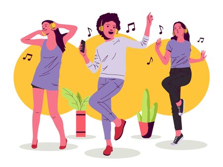 Dancing girl and women Vector illustrationのイラスト素材