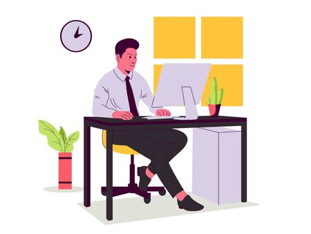 business man work at his office Vector illustrationのイラスト素材