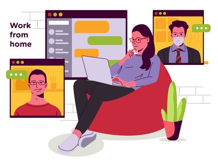 Girl working at home Vector illustrationのイラスト素材