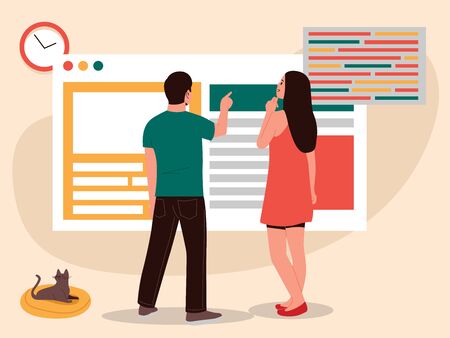 Woman and Man Web Developing Vector illustrationのイラスト素材