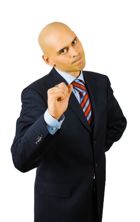 portrait of doubting businessman isolated on white の写真素材