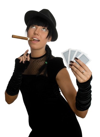 sexy girl with cigar and cardsのeditorial素材