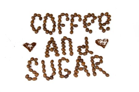 text by coffee beans isolated over whiteの写真素材