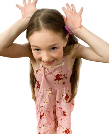 funny little girl isolatedの写真素材