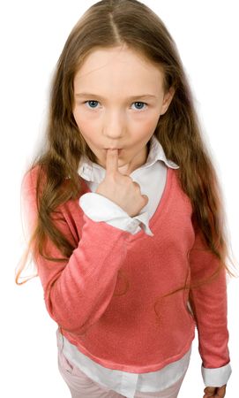 sucking little girl isolated on white の写真素材