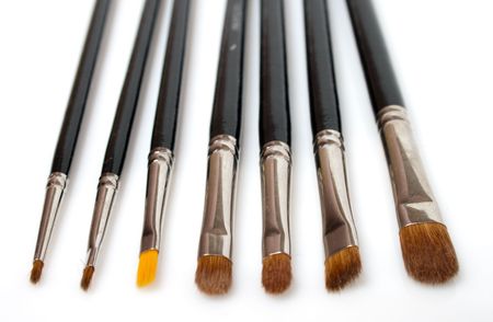 set of makeup brushes isolated on whiteの写真素材