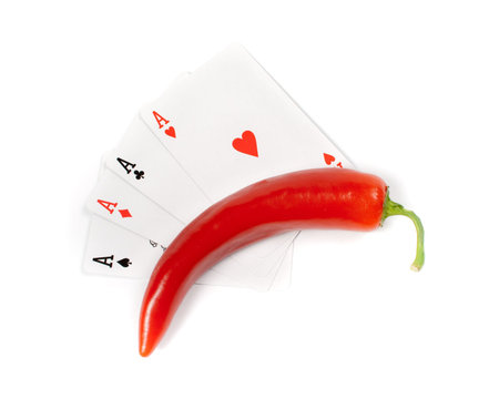 four aces with chili isolated on white