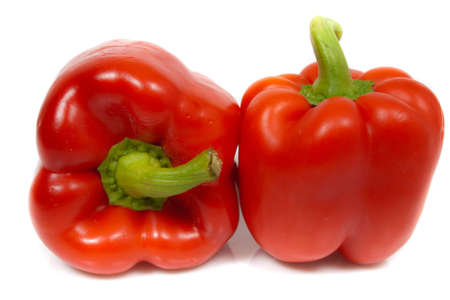 close-up big red paprika isolated on whiteの写真素材