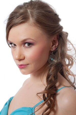 portrait of pretty young female isolated on whiteの写真素材