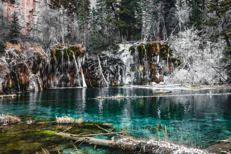 Turquoise Lake in Winterの写真素材