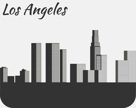 Los Angeles city silhouette. View of the city. Landscape. Black and white outlineのイラスト素材