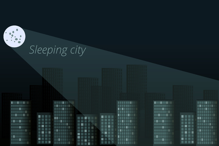 Sleeping city. City in moonlight. Night city panoramaのイラスト素材