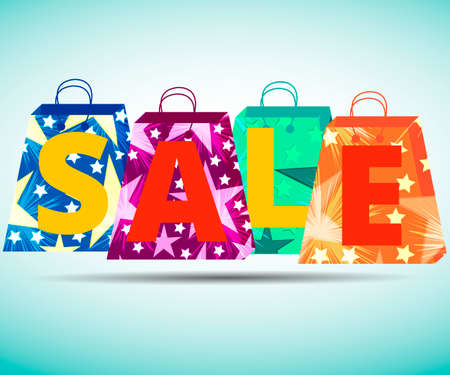 Beautiful shopping bags. Sales, discounts, percent. Gift packaging. Packets. Vector illustration.のイラスト素材