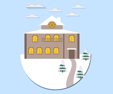 Winter landscape. House in the snow. Vector illustration in a flat style.のイラスト素材