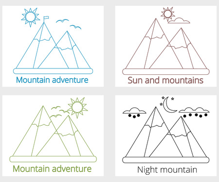 Contour landscape. Set logos in a linear style. Vector illustration.のイラスト素材