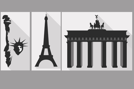 The Statue of Liberty. Brandenburg Gate. Eiffel Tower. Sights of different countries.のイラスト素材