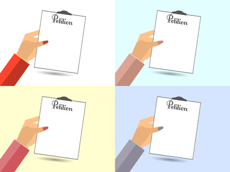 The petition in hand. Vector illustration in a flat style. Design element. Set.のイラスト素材