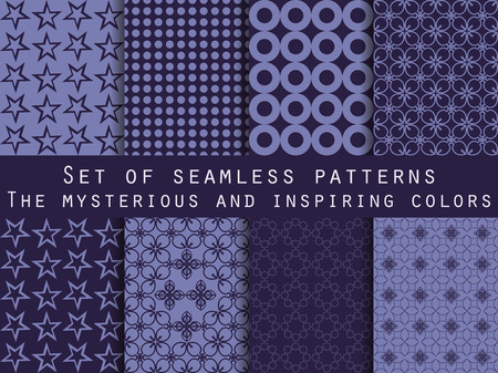 Set of seamless patterns. Geometric seamless pattern. Cornflower blue, navy blue, mysterious and inspiring.のイラスト素材