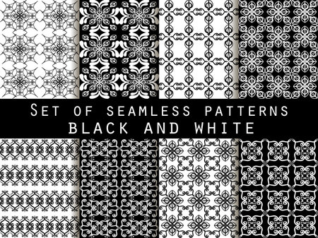 Set of seamless patterns. Geometric patterns. The pattern for wallpaper, tiles, fabrics and designs. Black and white.のイラスト素材