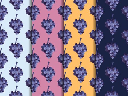 Bunch of grapes. Set of seamless patterns. The pattern for wallpaper, tiles, fabrics, backgrounds. Vector illustration.のイラスト素材