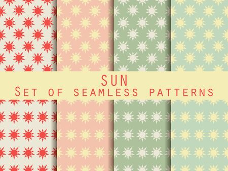 Sun. Set of seamless patterns. The pattern for wallpaper, bed linen, tiles, fabrics, backgrounds. Vector illustration.のイラスト素材