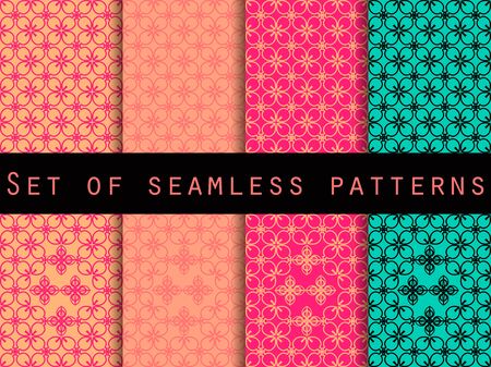Set seamless patterns. Retro colors 80's. The pattern for wallpaper, bed linen, tiles, fabrics, backgrounds. Vector illustration.のイラスト素材