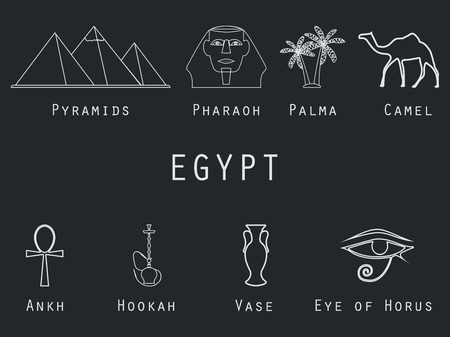 Egyptian symbols, icons set. Vector.のイラスト素材