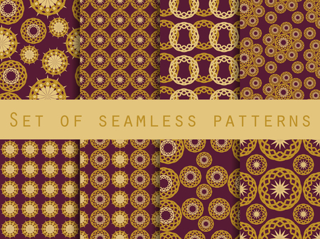 Seamless pattern with circles and weaves. Set of ethnic patterns. Vector.のイラスト素材