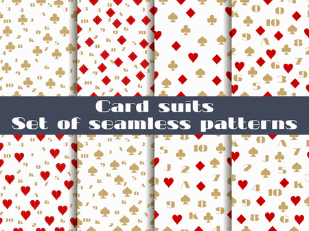 Set of seamless patterns with playing cards suits. Numerals cards. Vector.のイラスト素材