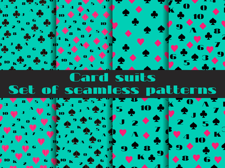 Set of seamless patterns with playing cards suits. Numerals cards. Vector.のイラスト素材