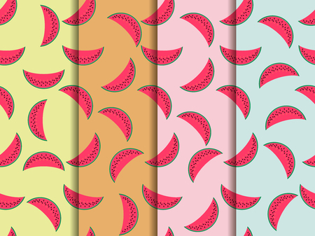 Watermelon seamless pattern, watermelon slice. Vector illustration. Set.のイラスト素材