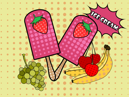 Ice cream pop art style. Fruit icecream.のイラスト素材