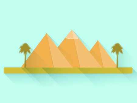 Egyptian pyramids. Flat pyramids. Landscape with the Egyptian pyramids. Vector illustration.のイラスト素材