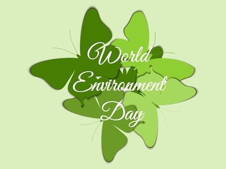 World Environment Day, Butterflies on the background of beautiful lettering with shadow, environment day, environment,  go green. Vector.のイラスト素材