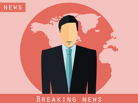 Anchorman sitting at the desk. Breaking news, studio reporter. Anchorman broadcast news. The news announcer.のイラスト素材