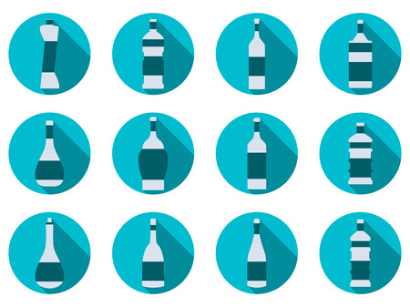 Bottle set. Bottle of water. Flat icon with Long Shadow. Vector illustration.のイラスト素材