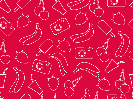 Seamless summer pattern. Summer seamless background. Summer pattern with fruit and summer objects.のイラスト素材