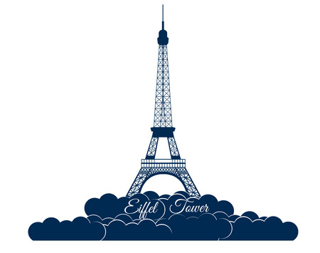 Eiffel tower isolated on white background. Eiffel Tower in the clouds. Sights of Paris and France.のイラスト素材