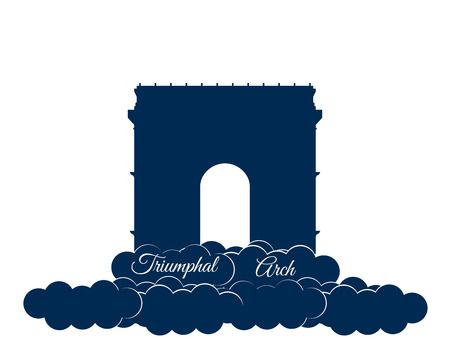 Triumphal Arch isolated on white background. Triumphal Arch in the clouds. Sights of Paris and France.のイラスト素材