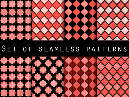Seamless checkered patterns with dots and stripes. Set backgrounds.のイラスト素材